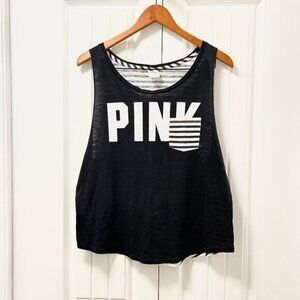 VS PINK Striped Relaxed Tank Top Black White - M